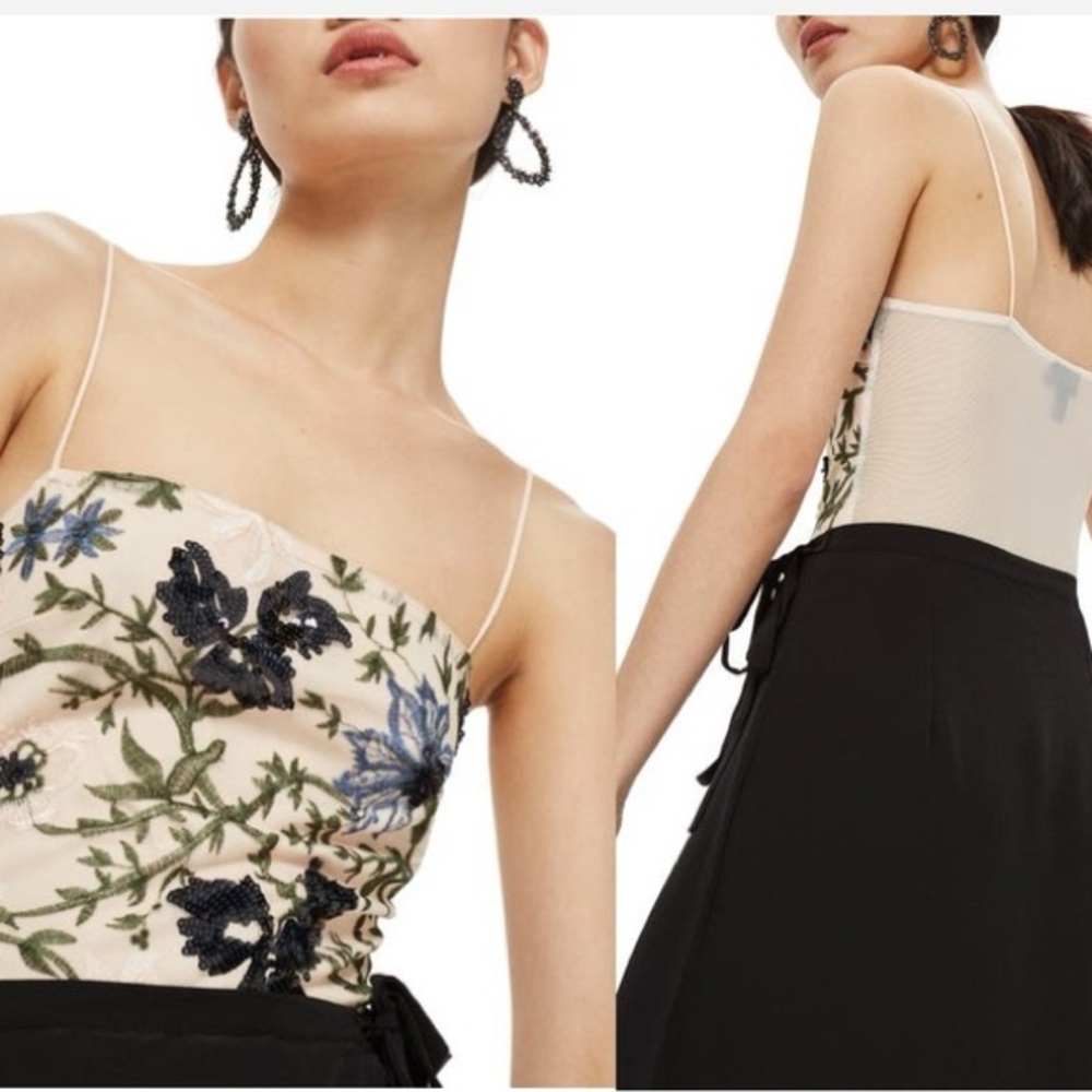 Floral Sequin Topshop Square Neck Bodysuit